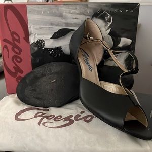 Black open toe dance shoes